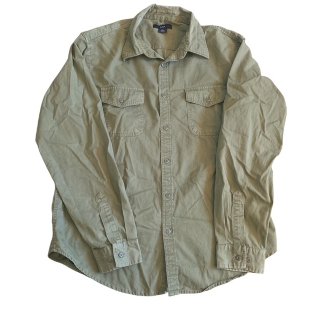 GAP Men’s Olive Green Utility Button Front Shirt Y2K 2002